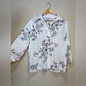 Sag Harbor Women's Sheer White Floral Button Down Shirt